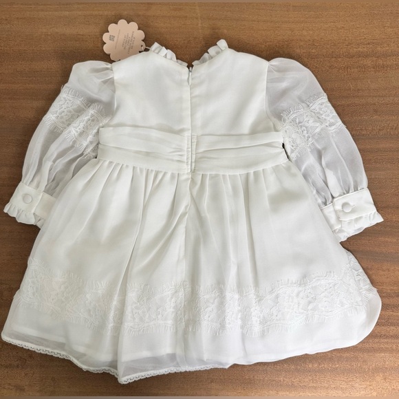 NWT Patachou Designer White Chiffon Lace Tulle Puff Sleeve Baptism Wedding Dress - Picture 2 of 16